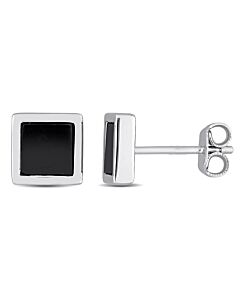 Amour Sterling Silver 1 CT TGW Hematite Square Stud Earrings