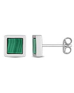 AMOUR 1 CT TGW Malachite Square Stud Earrings In Sterling Silver