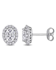 AMOUR 2 1/3 CT DEW Created Moissanite Oval Halo Stud Earrings In Sterling Silver
