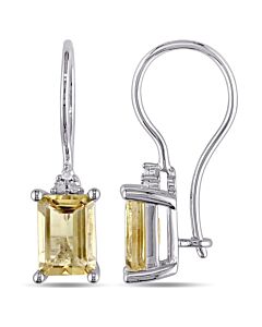 AMOUR Emerald Cut Citrine and Diamond Accent Euroback Earrings In Sterling Silver