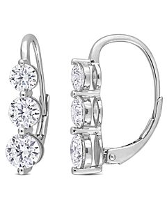 AMOUR 2 1/5 CT DEW Created Moissanite Three-stone Leverback Earrings In Sterling Silver