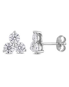 AMOUR 2 1/6 CT DEW Created Moissanite Three-stone Stud Earrings In Sterling Silver