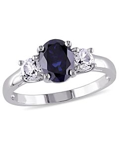 Amour Sterling Silver 2 5/8 CT TGW Created Blue And White Sapphire 3 Stone Ring