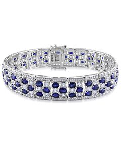 Amour Sterling Silver 26 1/4 CT TGW Created Blue Sapphire and Created White Sapphire Fashion Bracelet