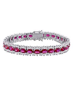Amour Sterling Silver 28 1/2 CT TGW Red Cubic Zirconia and Created White Sapphire Bracelet
