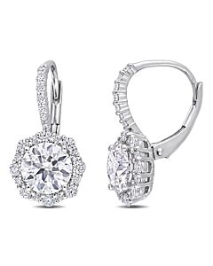 AMOUR 3 1/6 CT DEW Created Moissanite Floral Halo Leverback Earrings In Sterling Silver