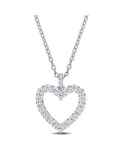 AMOUR 3/5 CT DEW Created Moissanite Open Heart Pendant with Chain In Sterling Silver