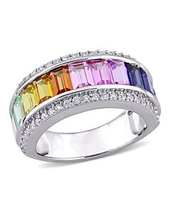 Amour Sterling Silver 3 7/8 CT TGW Multi Color Created Sapphire Eternity Ring