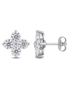 AMOUR 3 CT DEW Created Moissanite Floral Stud Earrings In Sterling Silver