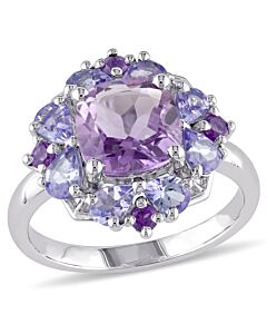 Amour Sterling Silver 3 CT TGW Amethyst And Tanzanite Halo Ring