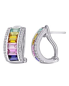 AMOUR 4 1/4 CT TGW Multi-color Created Sapphire Hoop Earrings In Sterling Silver
