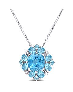 AMOUR 4 1/6 CT TGW Blue Topaz-Swiss Quatrefoil Floral Pendant with Chain In Sterling Silver