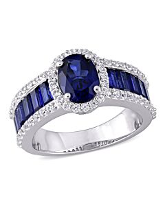 Amour Sterling Silver 4 3/4 CT TGW Created Blue And White Sapphire Vintage Halo Ring
