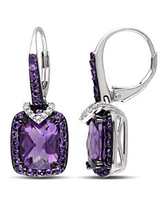 AMOUR 4 5/8 CT TGW Amethyst and 1/10 CT TW Diamond Leverback Earrings In Sterling Silver