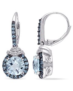 AMOUR 4 5/8 CT TGW Sky and London Blue Topaz and 1/10 CT TW Diamond Leverback Earrings In Sterling Silver