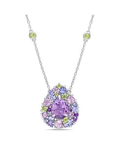 AMOUR 4 5/8 CT TGW Tanzanite, Rose De France, Peridot and Amethyst Mosaic Teardrop Necklace In Sterling Silver