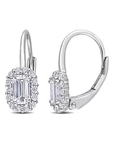 AMOUR 4/5 CT DEW Created Moissanite Octagon Halo Leverback Earrings In Sterling Silver