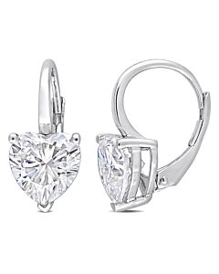 AMOUR 4 CT DEW Created Moissanite Heart Leverback Earrings In Sterling Silver