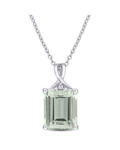 AMOUR 5 3/8 CT TGW Octagon Green Quartz and White Topaz Pendant with Chain In Sterling Silver