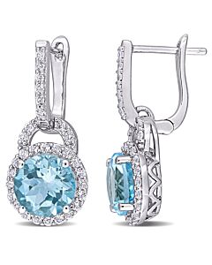 AMOUR 5 5/8 CT TGW White Topaz and Sky-blue Topaz Earrings In Sterling Silver