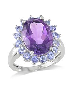 Amour Sterling Silver 5 7/8 CT TGW Amethyst Tanzanite Halo Cocktail Ring