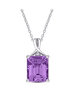 AMOUR 5 CT TGW Octagon Amethyst and White Topaz Pendant with Chain In Sterling Silver