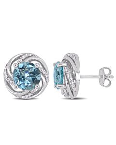 AMOUR 5 CT TGW Sky Blue Topaz and White Topaz Stud Earrings In Sterling Silver