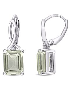 AMOUR 6 1/2 CT TGW Octagon Green Quartz and White Topaz Leverback Earrings In Sterling Silver