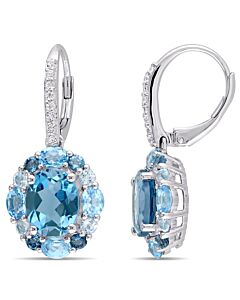AMOUR 7 7/8 CT TGW London, Swiss, Sky Blue and White Topaz Leverback Floral Earrings In Sterling Silver