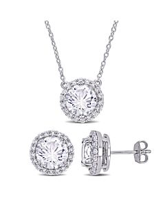 AMOUR 8 1/3 CT TGW Created White Sapphire Halo Earring & Pendant Set In Sterling Silver