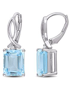 AMOUR 8 1/4 CT TGW Octagon Sky-blue Topaz and White Topaz Leverback Earrings In Sterling Silver