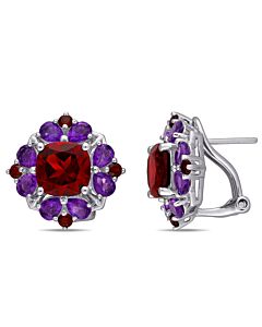 AMOUR 8 7/8 CT TGW Garnet and African Amethyst Quatrefoil Floral Earrings In Sterling Silver