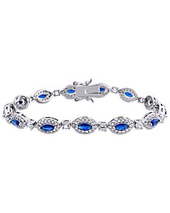 Amour Sterling Silver 9 1/2 CT TGW Created Blue and White Sapphire Oval Halo Tennis Bracelet