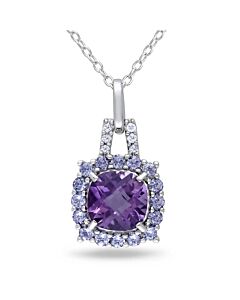 AMOUR 2 1/3 CT TGW Amethyst Tanzanite and Diamond Accent Pendant with Chain In Sterling Silver