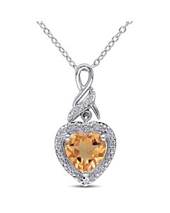 AMOUR Diamond and Citrine Heart Twist Pendant with Chain In Sterling Silver