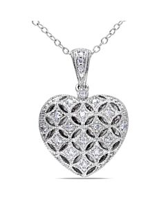 AMOUR 1/7 CT TW Diamond Heart Pendant with Chain In Sterling Silver