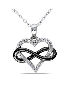 AMOUR 1/10 CT TW Diamond Heart Infinity Pendant with Chain In Sterling Silver with Black Rhodium