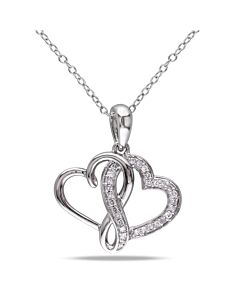 AMOUR 1/7 CT TW Diamond Interlocking Heart Pendant with Chain In Sterling Silver