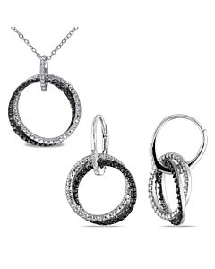 AMOUR 2 Piece Set Of 1/10 CT TW Diamond Entwined Earrings and Pendant with Chain In Sterling Silver with Black Rhodium