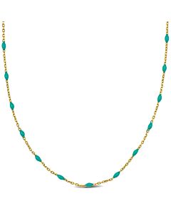 Amour Turquiose Enamel Station Necklace in 14K Yellow Gold
