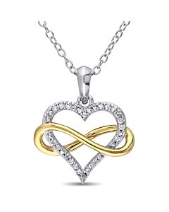 AMOUR 1/10 CT TW Diamond Infinity Heart Pendant with Chain In 2-Tone White and Yellow Sterling Silver