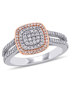 Amour Two-Tone Silver 1/2 CT TDW Diamond Halo Cocktail Ring