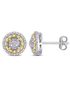 AMOUR 1/4 CT TW Diamond Rope Design Halo Stud Earrings In White and Yellow Plated Sterling Silver