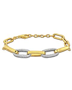 Amour White Enamel Oval Link Bracelet in Yellow Plated Sterling Silver
