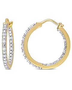 AMOUR 1/4 CT TW Diamond Inside Outside Hoop Earrings In Yellow Plated Sterling Silver