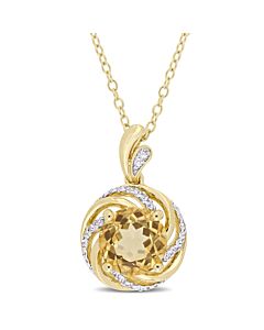 AMOUR 1 7/8 CT TGW Citrine White Topaz and Diamond Swirl Necklace In Yellow Plated Sterling Silver