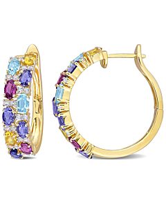 AMOUR 6 1/6 CT TGW Rhodolite Iolite Citrine Swiss-blue Topaz White Topaz Earrings In Yellow Plated Sterling Silver