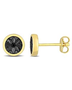 AMOUR Black Diamond Accent Circle Men's Stud Earrings In Yellow Plated Sterling Silver