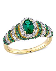 Amour Yellow Silver 1 1/5 CT TGW Created Emerald and Created White Sapphire Halo Ring
