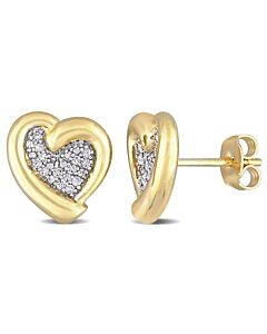 AMOUR 1/6 CT TDW Diamond Heart Stud Earrings In Yellow Plated Sterling Silver